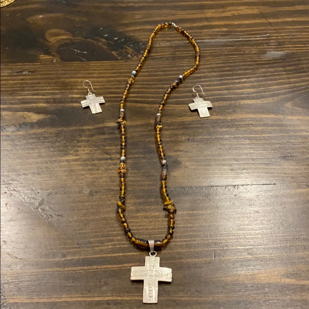 Cross necklace and matching earrings